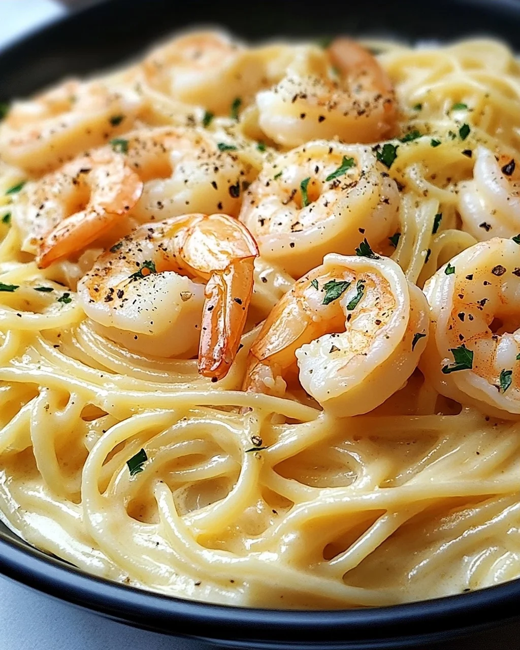 Spaghetti Alfredo mit Garnelen