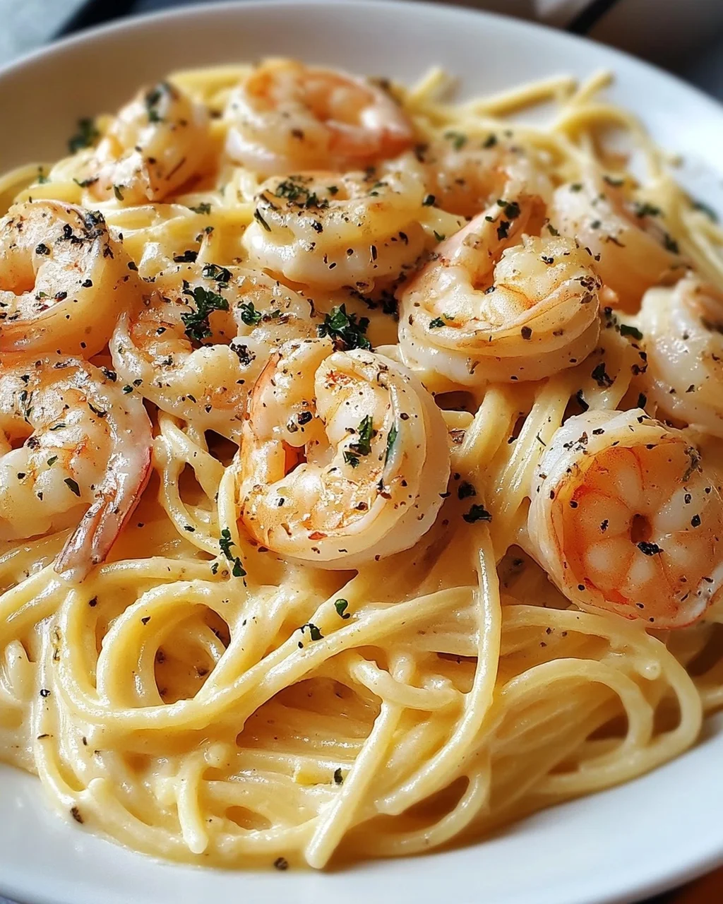 Spaghetti Alfredo mit Garnelen