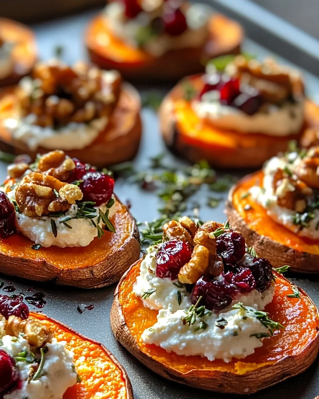 Unwiderstehliche Geröstete Süßkartoffel-Scheiben mit Ricotta und Walnüssen