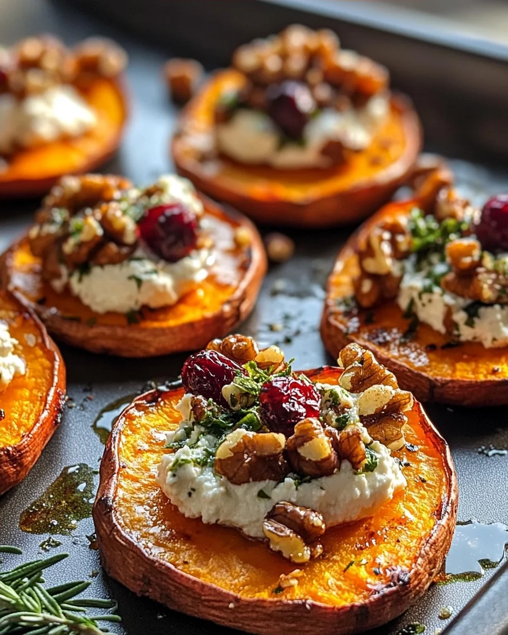 Unwiderstehliche Geröstete Süßkartoffel-Scheiben mit Ricotta und Walnüssen